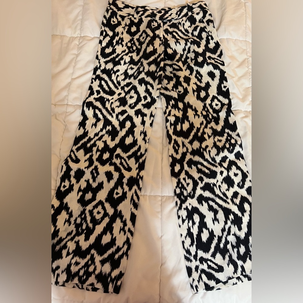 Petite 2 Loft linen dark navy and white dress pants straight/wide leg